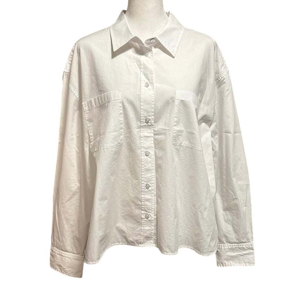 Talbots Size XL White Cotton Poplin Cropped Button Up Shirt Oversized